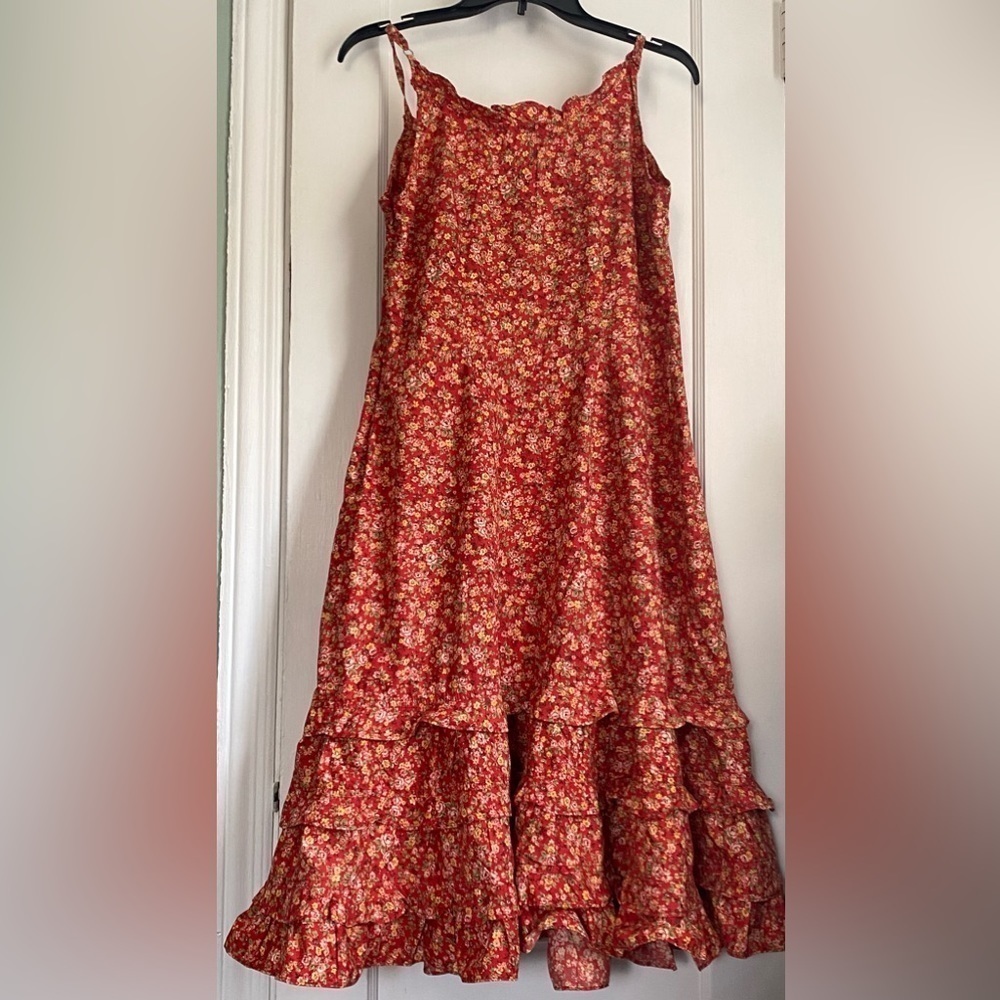 PoloJean Ralph Lauren Black Label Floral Straps Cotton Maxi Tiered Dress, Sz: XL - Picture 3 of 11